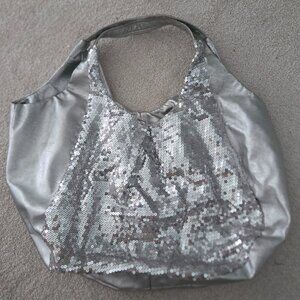 Silver sequin large tote